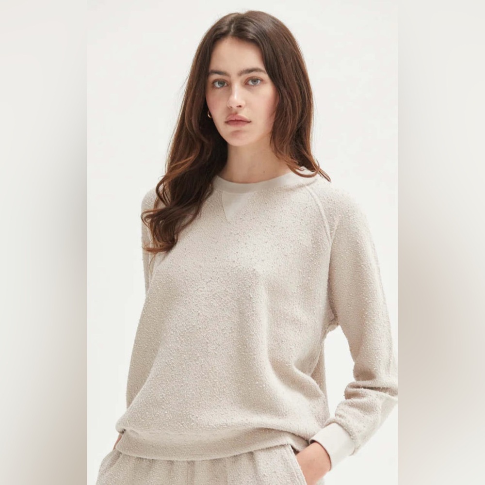 NWOT Asher Los Angeles Camille Boucle Sweatshirt in Stone - Medium -$110 MSRP